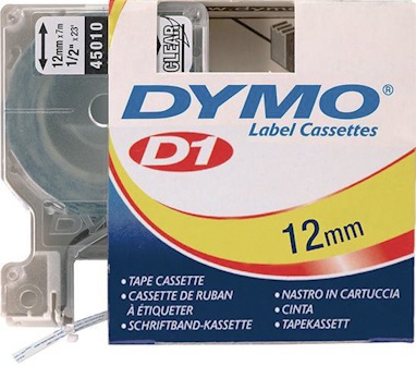 10402829 DYMO 45010 LETTERTAPE ZW/TRANSP. 12MMX7M 97350005